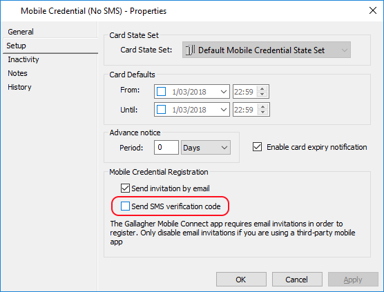 Mobile Credential Configuration screenshot