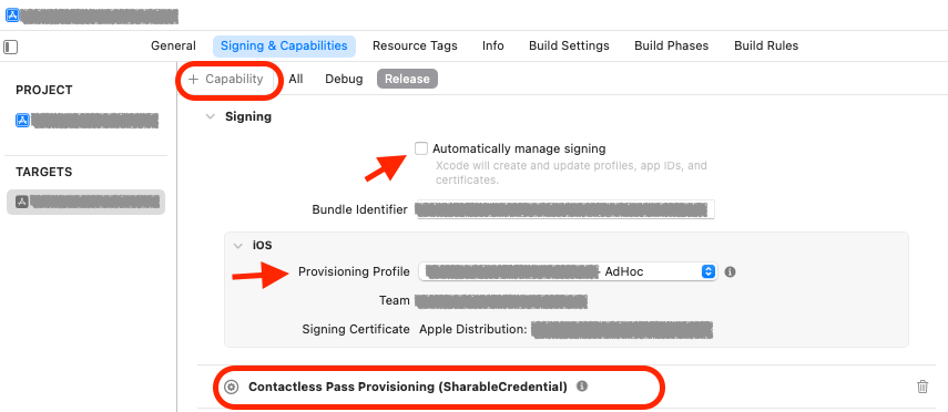 Xcode project settings Signing & Capabilities
